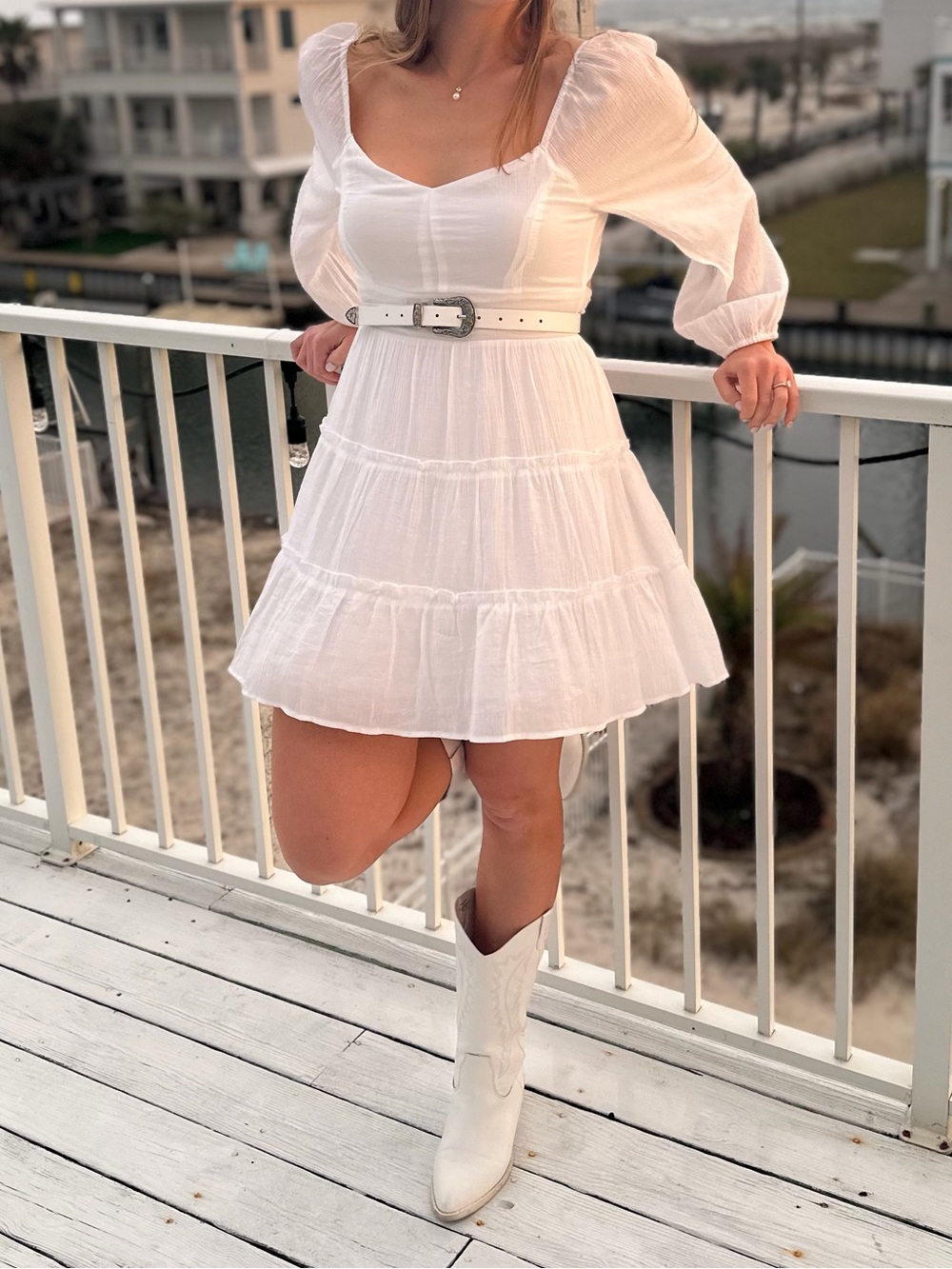 Altar'd State White Puff-Sleeve Tiered Mini Dress